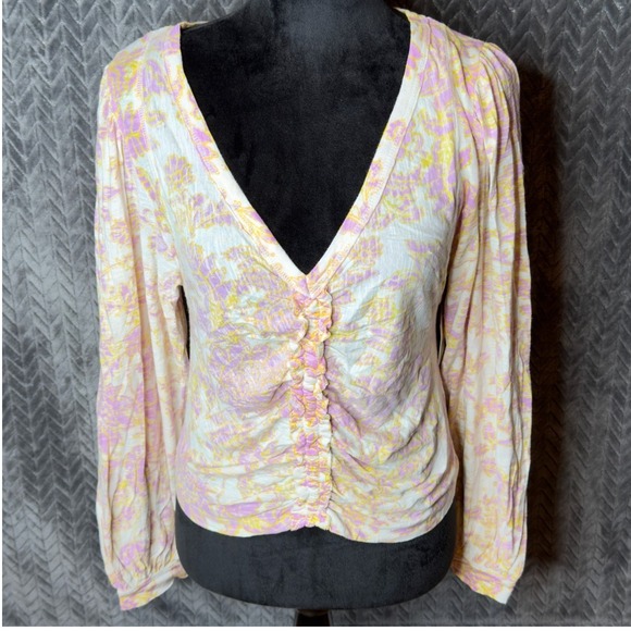 Free People Say The Word Ruched Long Sleeve Top NWT Large - Picture 3 of 8